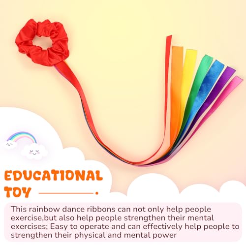 Image of VioraWhite 12 Pcs Rainbow Dance Ribbons for Kids Rainbow Rhythm Ribbons Elastic Wrist Streamers Hand Held Rhythm Streamers Gymnastics Dance Party Props for Adult Decor (0.8 x 19.7 Inch,Multicolor)