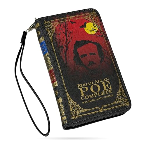 Image of Women's Bifold Wallet Edgar Allan Poe Gothic Book Wristlet, Black 7 Inch