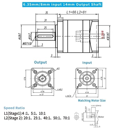 Réducteur de moteur pas à pas Nema 23 engrenage abaisseur 100:1 arbre 14mm