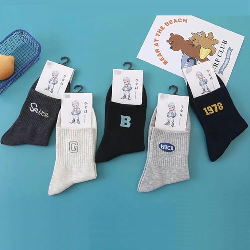 5 pairs - autumn and winter youth thick mid tube socks, personalized and simple casual sports mid tube cotton socks3