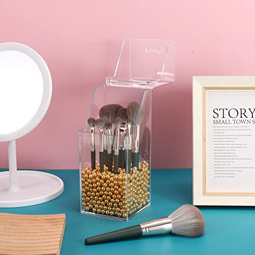 Image of Sooyee Makeup Brush Holder,Makeup Brush Organizer with 8mm Gold Pearls,Dustproof Makeup Brush holder with Lid