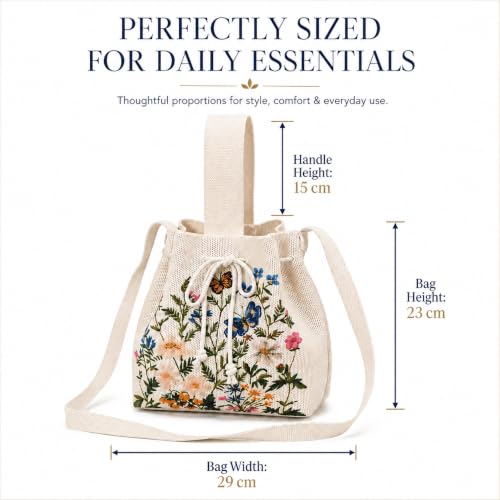 Image of Kawn Women's Crochet Drawstring Bucket Bag, Stylish Tote Purse, Crossbody Shoulder Bag, Boho Chic Handbag for Beaches, Party and Everyday Use.