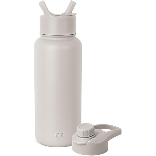 Simple Modern Water Bottle with Straw and Chug Lid Vacuum Insulated Stainless Steel Metal Thermos Bottles | Reusable Leak Proof BPA-Free Flask for Sports | Summit Collection | 32oz, Almond Birch
