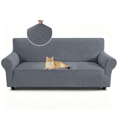 MeYuxg Funda Sofa 1/2/3Plazas Elastica, Jacquard Fundas para Sofa Ajustables con Reposabrazos, Antideslizante Fundas Sofa Antipelos Mascotas Lavable Sofa Cover (Gris Claro, 3 plazas)