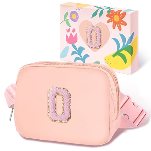Image of COSHAYSOO Valentines Birthday Initial Gifts for Teen Girls 5 6 7 8 9 10 11 12 13 14 Year Old Pink Fanny Pack for Girls Belt Bag Crossbody Travel Purse Unique Trendy Girly Stuff Chenille Letter O