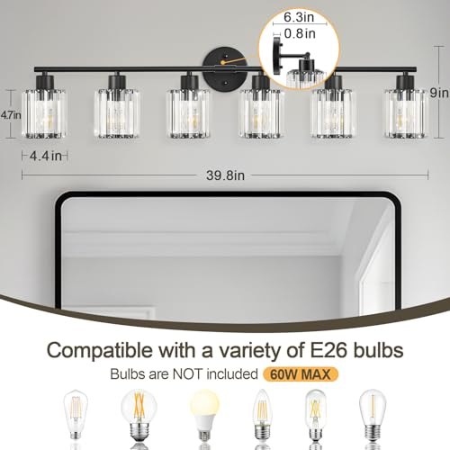 Image of Modern Black Crystal Bathroom Light Fixtures,6-Light