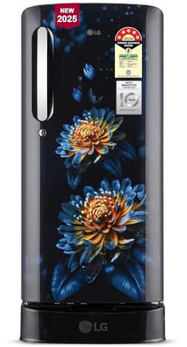 Image of LG 185 L, 5 Star, Direct-Cool, Smart Inverter Compressor, Single Door Refrigerator with Fast Ice Making (GL-D201AEFU, Ebony Florance, Runs on Home Inverter, Moist 'N' Fresh & Base stand with drawer)