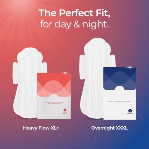 Image of Nua Day & Night Sanitary Pads for Women | Pack of 12 (8 XL Day + 4 XXXL Night Pads) | Ultra-Thin, Super Absorbent | 12 Hr Protection | Soft, Rash-Free, Toxin-Free, Leak-Proof, XL & XXXL Pads