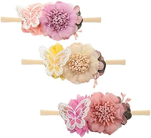VOBOBE Baby Girl Nylon Headbands Infant Flower Elastic Hair band Bows Wraps For Newborn Toddler Hair Accessories Pack of 3, Flower Td020, Medium