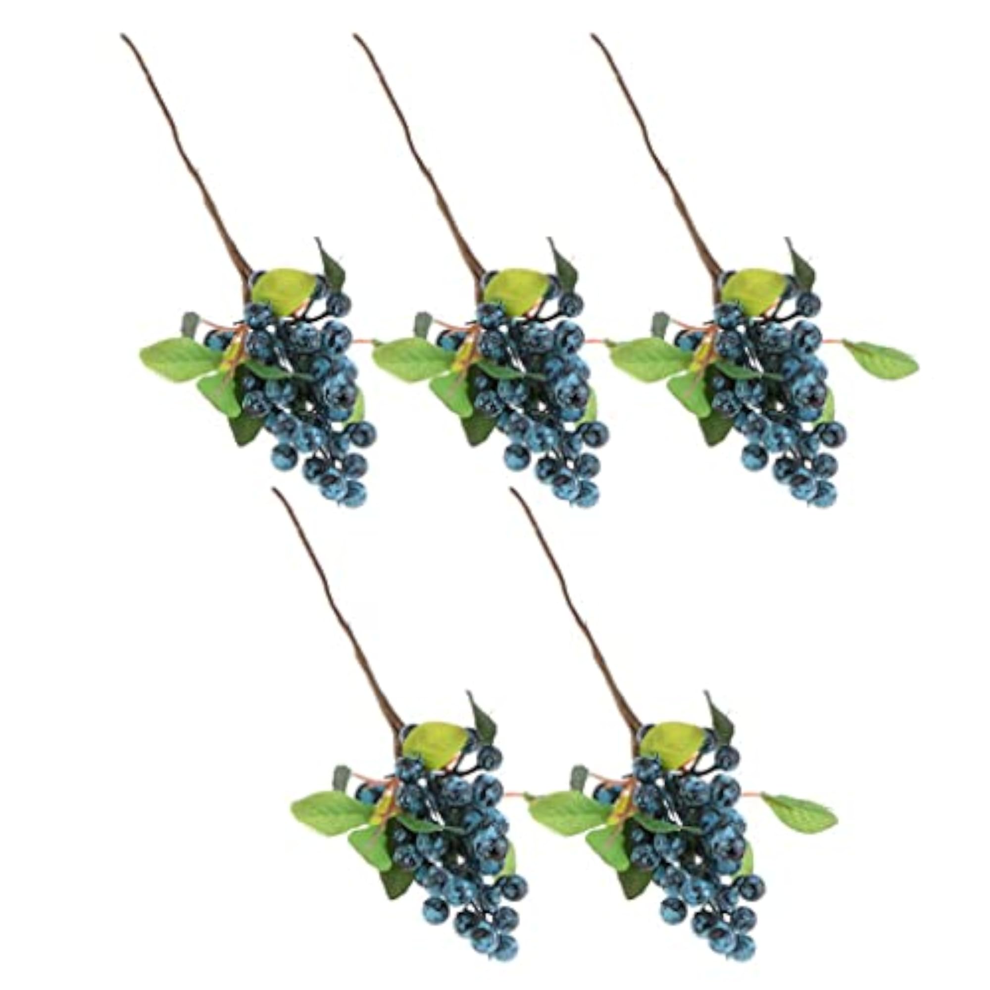 5x Poly Artificial Fake Plant Fruit Berries Branches Home Cafe Decor Blue