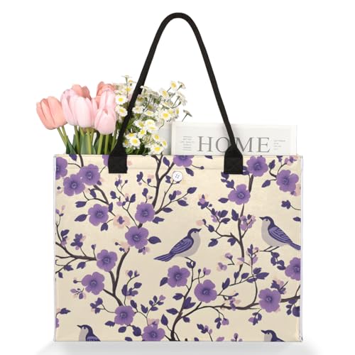 Purple Bird Florals Tote Bag for Women Large Beach Bag Reusable Tote Bags for Work Travel Beach Shopping3