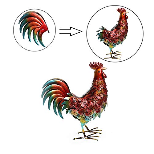 Kircust Solar Metal Rooster Animal Lights Garden Sculptures Art Decor, Outdoor LED Light Patio Lawn Back Yard Color Chicken Statue Decoration,13.98" WX5.9 DX16.74 H - Thumbnail 3