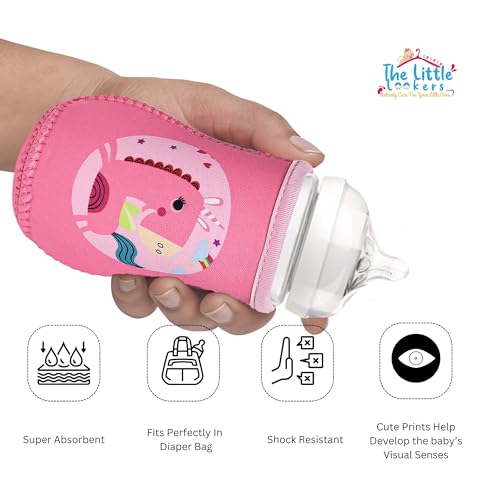 Image of THE LITTLE LOOKERS Cute Animated Patterned Soft Stretchable Baby Bottle Cover I Baby Feeding Bottle Cover for 125ml, 150ml to 240ml (Pink, Pack of 1)