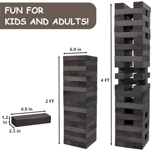 image for Juegoal 54 Piece Giant Tumble Tower Grey for Adult Kids Family, Wooden
