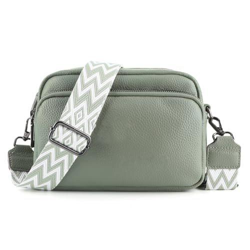 TIAASTAP Handtasche Damen Umhängetasche Echtes Leder Crossbody Bag Damen Handytasche zum Umhängen, Umhängetasche Damen Klein Moderne Taschen mit Breitem Schultergurt u 3 fächern
