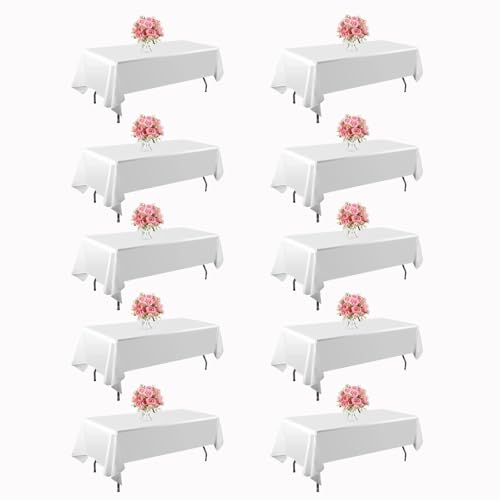 10 Pack White Table Cloth Rectangle Table 60x102 Inch,Polyester Tablecloths for 8 Foot Rectangle Tables,Wrinkle Resistant Washable Polyester Tables Cover for Wedding,Dining,Parties and Camping