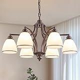 BEIOPBRN 6-Light Brown Farmhouse Chandelier Light Fixture for Kitchen Antique Matte Brown Ceiling Hanging Lamp Adjustable 47' Max Pendant Light for Dining Room Table, Island, Entryway, Living Room