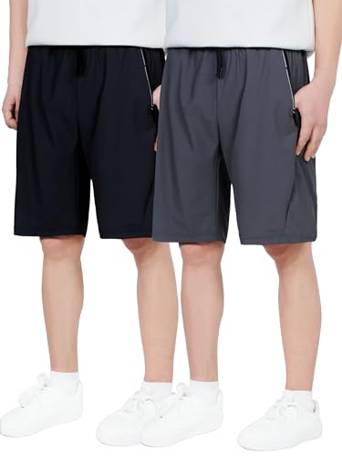 CAMLAKEE Boys Athletic Shorts Quick Dry Kids Performance Basketball Shorts with Zipper Pockets