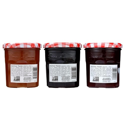Image of Bonne Maman Strawberry, Cherry & Apricot Preserve, Marmalade Fruit Jam, Variety Pack, 13 oz / 370 g