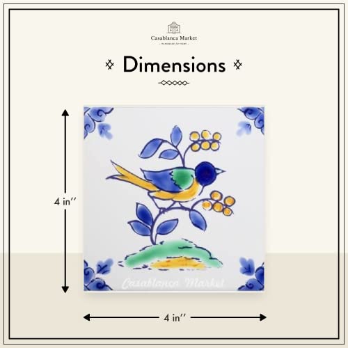 Casablanca Market MT021 Mediterranean Ceramic Nightingale Decorative Tile, Blue/Grey
