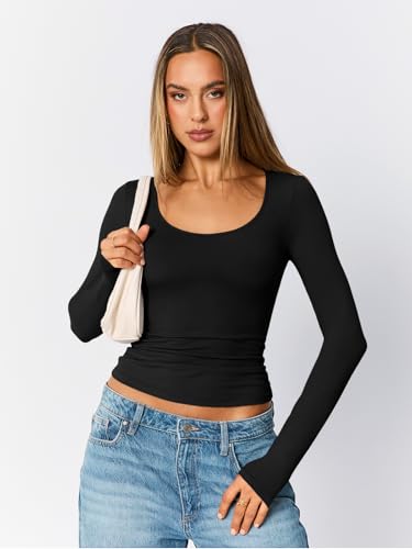 Trendy Queen Womens Scoop Neck Long Sleeve Shirts Skinny Going Out Crop Tops Cute Fall Fashion 2025 Clothes2