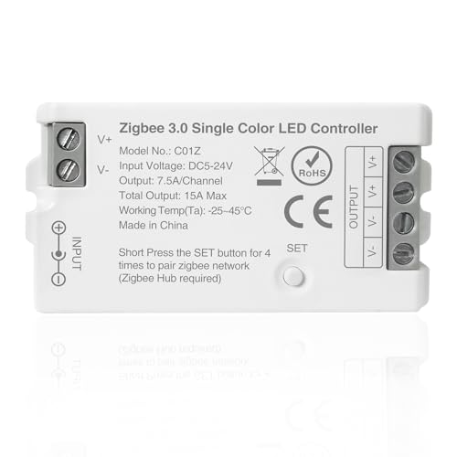 TUNICHX ZigBee 3.0 LED Controller C01Z Single Color PWM LED Strip Bulb Dimmer Compatible with Echo Plus Philip H-UE Home-kit Zigbee Hub Bridge Required DC5-24V