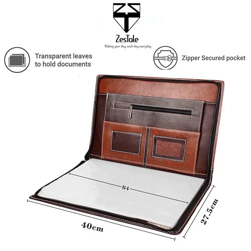 Image of ZesTale Faux Leather Professional Files and Folders | Conference Folder | Certificate Holder | Documents Folder with 20 Leaf | File folders for documents (Size: B4, Colour- Brown)