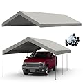 12x20 FT Carport Replacement Canopy Top Upgraded Car Port Canopy Cover for Carport Party Tent Waterproof & UV Protected, Easy Installation with Ball Bungees, Grey (Top Cover Only, Frame Not Included)