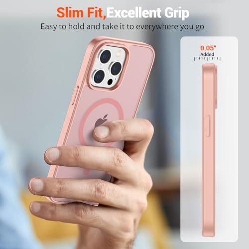 Image of SUPFINE Magnetic for iPhone 13 Pro Case (Compatible with MagSafe) (Military Grade Drop Protection) Translucent Matte Shockproof with Anti-Fingerprint Phone Case,Pink