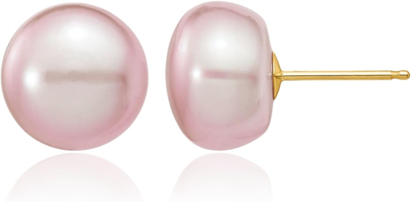 IceCarats 14K Solid Yellow Gold 10mm Freshwater Purple Pearl Large Stud Earrings Prong Set, Butterfly Back For Her