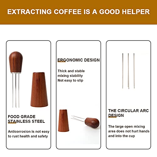 Espresso Coffee Stirrer, Natural Wood Handle Coffee Stirring Tool with Stand, Stainless Steel Coffee Stirrer Needle Distributor for Espresso Distribution