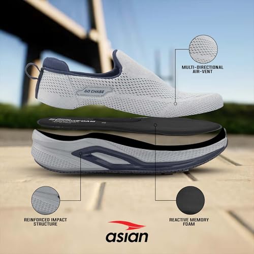 Image of ASIAN Wonderwalk Pro-14 Men's Walking Shoes | Lightweight Slip-On Sports Sneakers | Breathable Knit Mesh | Memory Foam Shoes with Anti-Slip Grip Sole