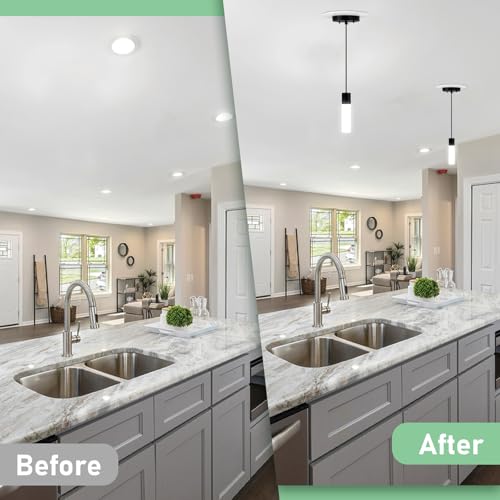 Image of Soliseed 5 /6 inch Recessed Can Light Conversion Kit to Pendant, White 1 Pack | Instant Recessed Converter for Pendant Lighting, No Tools Needed, Fan compatible, E26 Socket for Kitchen, Island & Bedroom