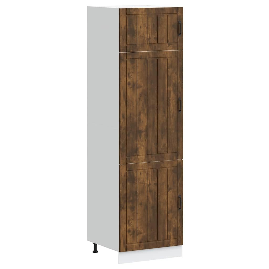 Lucca - Mobile da cucina in legno di rovere affumicato, con molto spazio, piedini regolabili, autoportante, 60 x 57 x 207 cm, ideale come mobiletto sottostanza, credenza per cucina e sala da