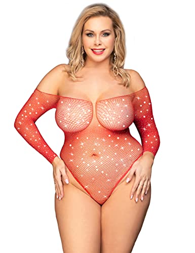 Comeondear Plus Size Bodystocking Lingerie For Women Sparkle Rhinestone Sheer Glossy Bodystocking Dress #TOP12