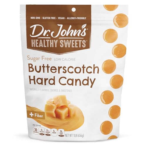 Dr. John’s Sugar Free Candy, Healthy Hard Candy with Zero Sugar, Low Calorie Snacks, Keto Friendly, Vegan, Gluten Free, Butterscotch Flavor, 100 Count, 1 LB