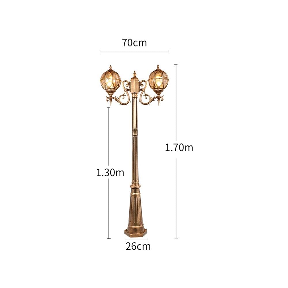 Decking Post Lights Lamp Post Lights Outdoor, 2-Lights High Pole E27 Pillar Lamps Globe Glass Waterproof Road Lighting Fixtures (Bronze Height: 1.7M) (Bronze Height: 1.7M)