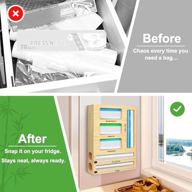 Magnetic Food Bag Storage Organizer for Drawer or Refrigerator, Compatible with Gallon,Quart, Sandwich, Snack & Variety Size Bags