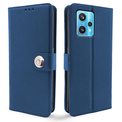 Image of Pikkme Realme 9 4G / Realme 9 Pro Plus 5G Flip Cover Leather Finish | Inside TPU with Card Pockets | Wallet Stand and Shock Proof | Complete Protection Button Flip Case (Blue)