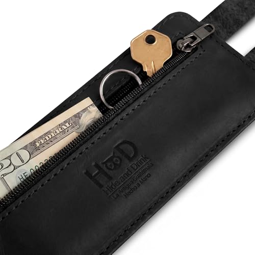 Image of Hide & Drink, Stylish Wrist Wallet Cuff, Wristband with Secret Pouch, Cash Holder, Money Organizer, Full Grain Leather, Handmade, Charcoal Black