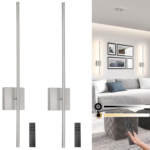 Image of 15000mAh Battery Operated Wall Sconce Set of 2, Brush Nickel USB Rechargeable Wall Sconces, Dimmable Cordless Wall Sconces with Remote Control, LED Wireless Wall Light Lighting Time 24-120 hours