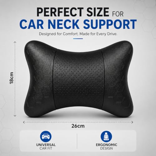 Image of Adroitz Car Neck Rest Pillow Set of 2 | Ergonomic Headrest Cushion for Car Seat | Neck & Cervical Support for Pain Relief | Breathable Washable Cover | Universal Fit for Driving & Travel