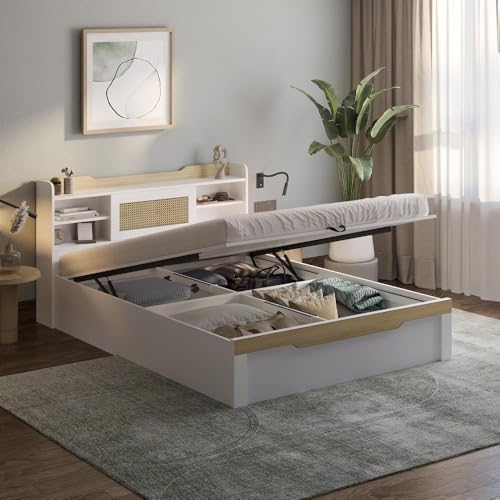 Image of Wakefit Bed | 3 Yr Warranty | Bed Queen Size, Comes with Hydraulic Storage, Noise-Free, Density: 680-750 kg /m, Termite & Borer Resistant, Fits Mattresses Up to 8 inches (Halos 78 x 60 - Frosty White)