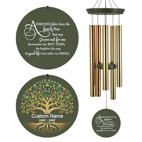 Image of Personalized Memorial Wind Chimes for Outside, Sympathy Gifts Wind Chime for Loss of Loved One, Beautiful Decor with Deep Tone, Ideal for Funeral, Remembrance & Bereavement, Produced in Texas