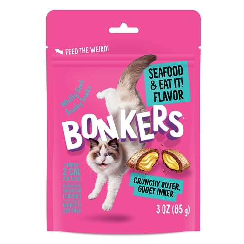 Bonkers Cat Treats Seafood & Eat It! Flavor 3 OZ, Cat Treats, Treats for Training, for All Breeds and Ages, Food Topper, Resealable Pouch
