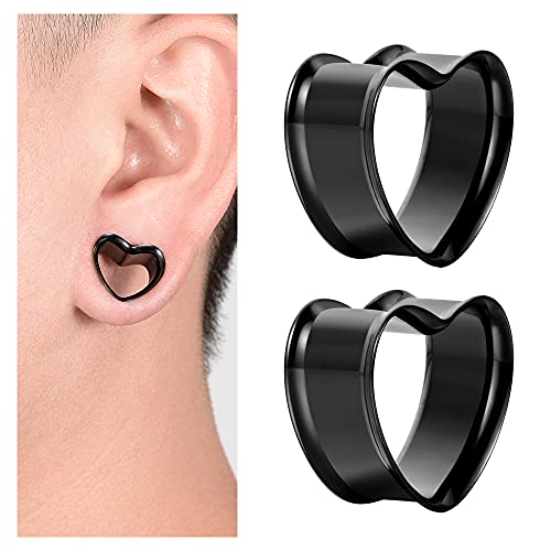 COOEAR 1 Pair Stainless Steel Gauges For Ears Heart Shape Ear Tunnels Plugs Flesh Stretchers Expander 0g to 1 Inch.4