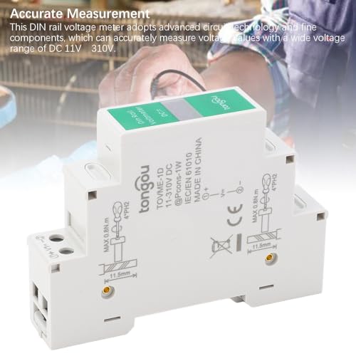 Image of DIN Rail Voltmeter, DC 11V-310V DC Voltage Meter, Digital Display, 3 Display Digits, with English User Manual