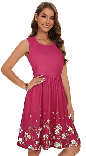 Image of elescat Summer Dresses for Women Casual Sleeveless Tshirt Beach Flowy Tank Sundresses with Pockets