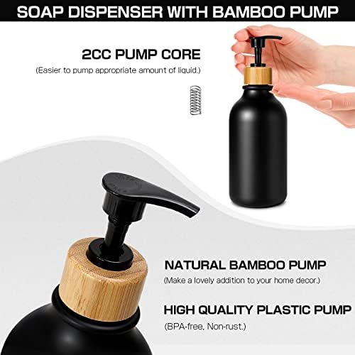 GMISUN Black Hand and Dish Soap Dispenser Set with Tray, 500 ML Plastic Kitchen Sink Soap Dispenser with Bamboo Dish Brush, Farmhouse Kitchen Washing Up Liquid Dispenser Bottle with Pump Bathroom