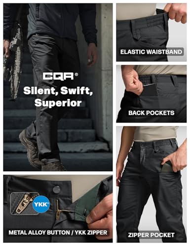 Image of CQR Men's Flex Stretch Tactical Pants, Water Resistant Ripstop Cargo Pants, Lightweight EDC Outdoor Work Hiking Pants